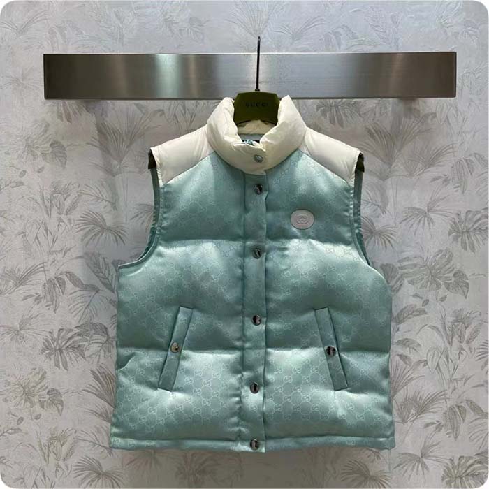 G*u*i men gg cotton canvas padded gilet light blue high neck interlocking g sleeveless