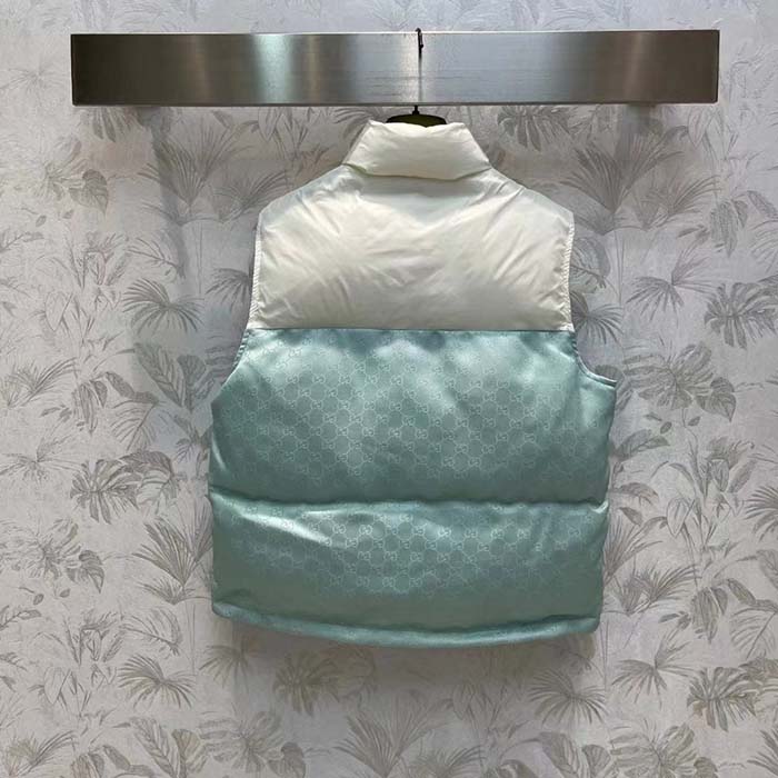 G*u*i men gg cotton canvas padded gilet light blue high neck interlocking g sleeveless