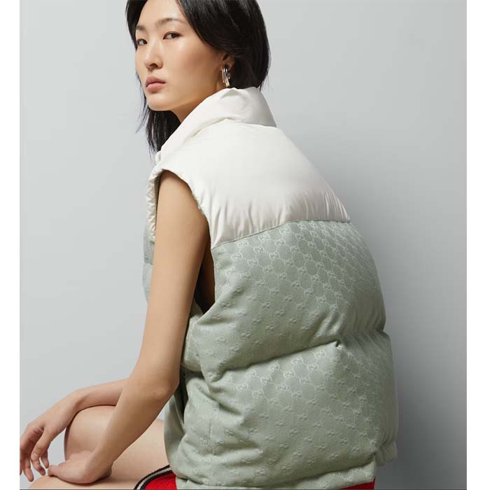 G*u*i women gg cotton canvas padded gilet light blue high neck interlocking g sleeveless