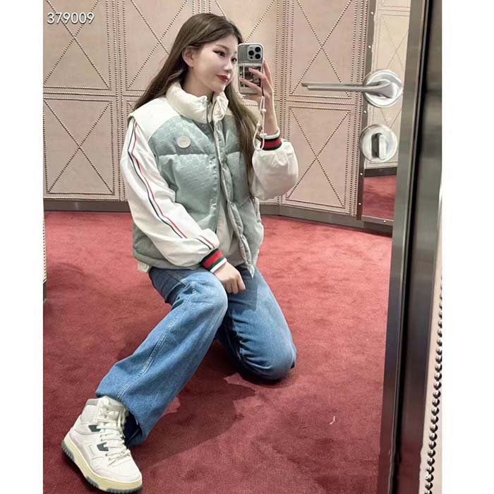 G*u*i women gg cotton canvas padded gilet light blue high neck interlocking g sleeveless