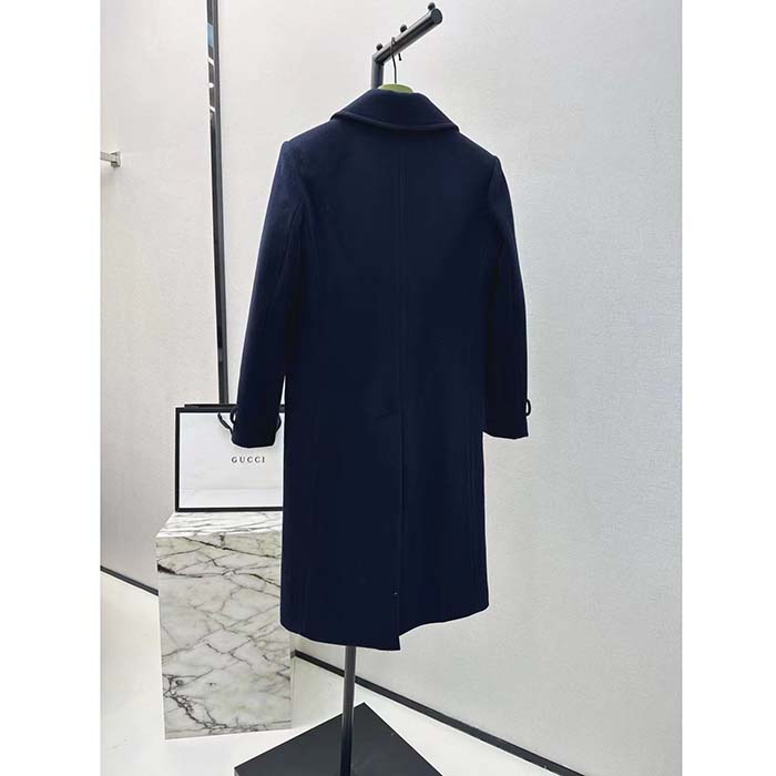 G*u*i women gg felt wool coat dark navy metal buttons G*u*i cities label fully lined