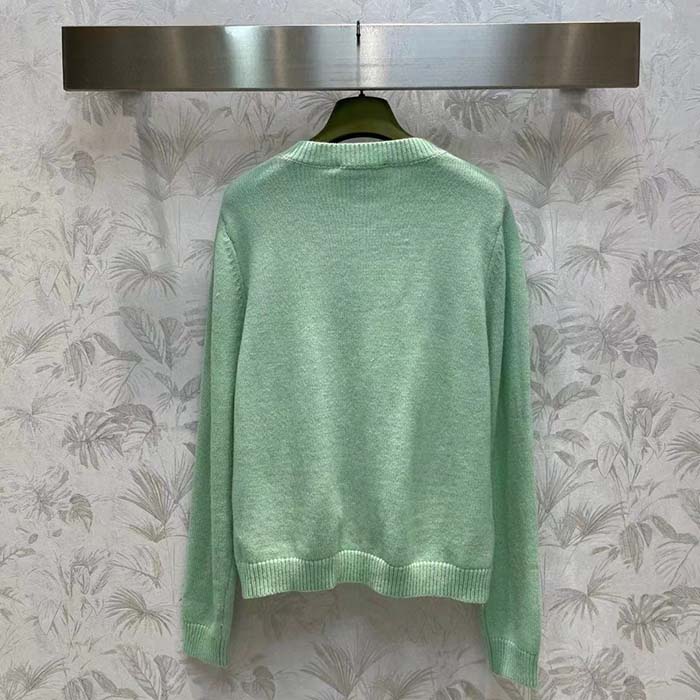 G*u*i men gg fine cashmere cardigan interlocking g light green crewneck long sleeves