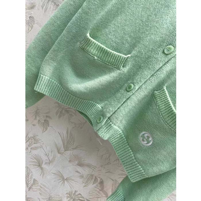 G*u*i men gg fine cashmere cardigan interlocking g light green crewneck long sleeves