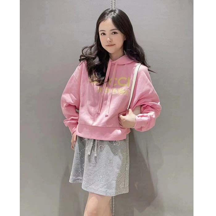 G*u*i women gg hooded sweatshirt embroidery firenze 1921 drawstring closure dropped shoulder long sleeves