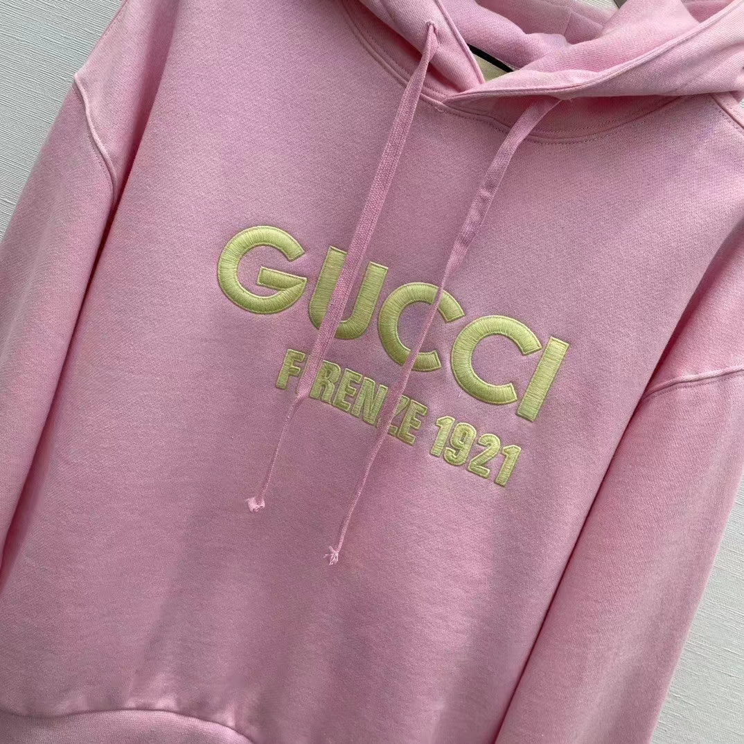 G*u*i women gg hooded sweatshirt embroidery firenze 1921 drawstring closure dropped shoulder long sleeves