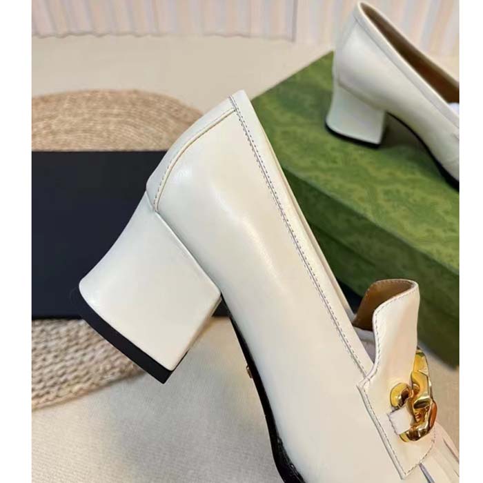 G*u*i women gg interlocking g mid-heel pump white leather enameled interlocking g chain