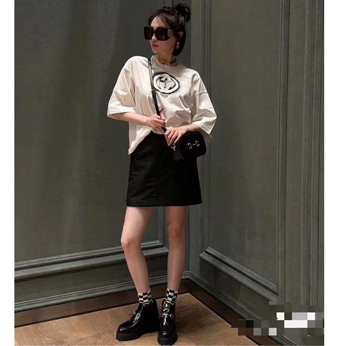 G*u*i women gg loafer horsebit black leather rubber lug sole flat