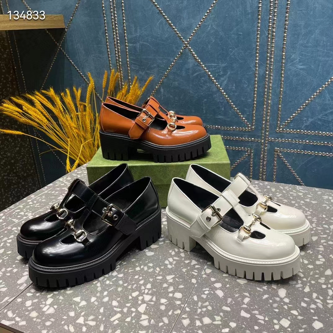 G*u*i women gg loafer horsebit black leather rubber lug sole low-heel ankle buckle
