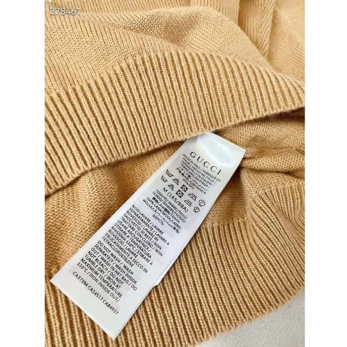 G*u*i men gg wool top G*u*i intarsia camel wool crewneck dropped shoulder long sleeves rib