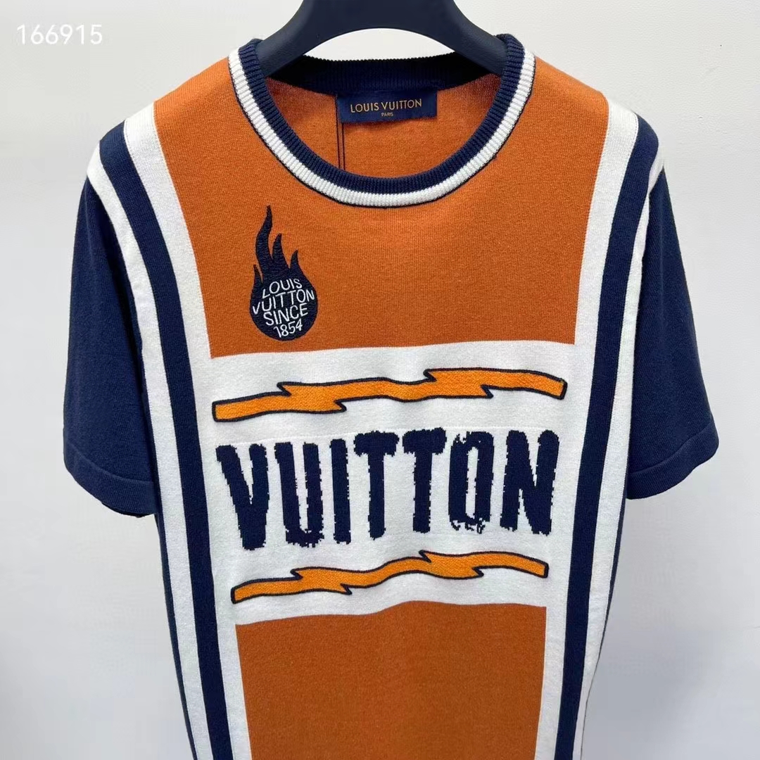 Louis Vuitton LV Men Short-Sleeved Cotton T-Shirt Orange Regular Fit Vuitton Jacquard Signature