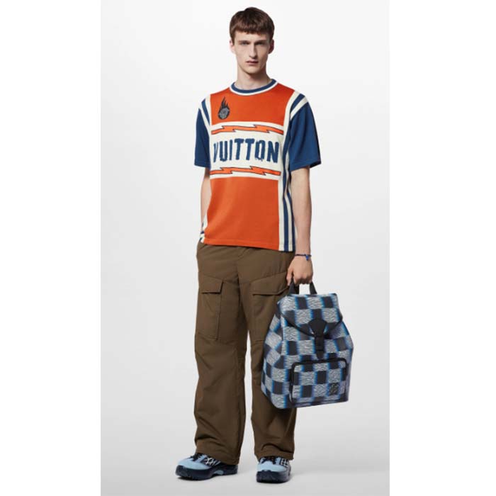 Louis Vuitton LV Men Short-Sleeved Cotton T-Shirt Orange Regular Fit Vuitton Jacquard Signature