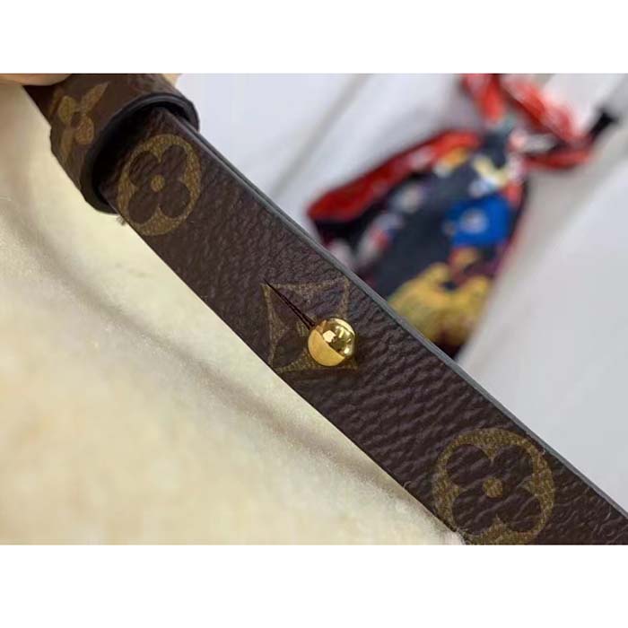 Louis Vuitton LV Unisex Backpack Cream Brown Shearling Monogram-Canvas Textile Lining