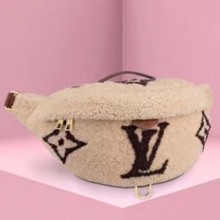 Louis Vuitton LV Unisex Bumbag Cream Brown Shearling Cowhide-Leather Textile Lining
