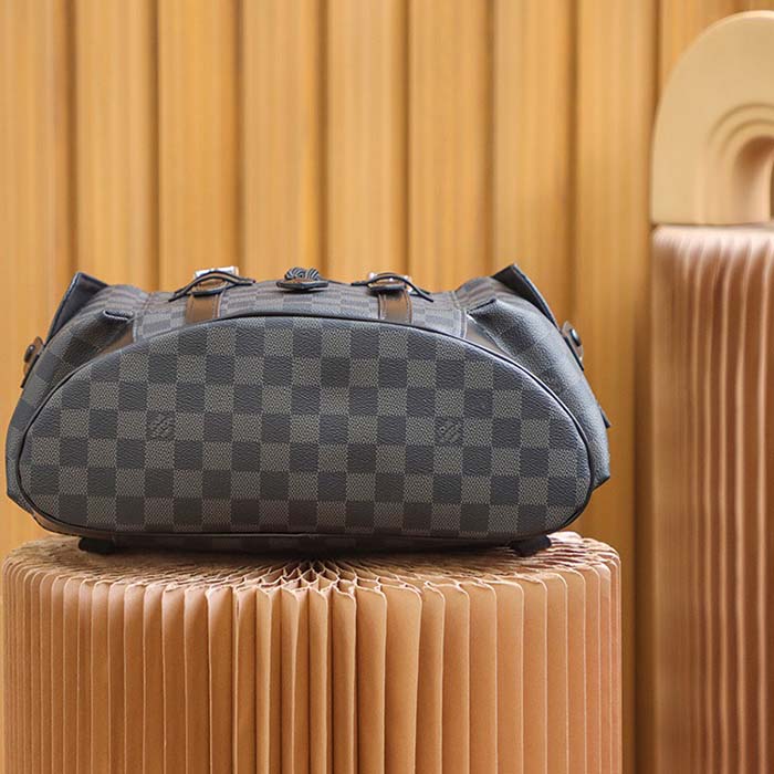 Louis Vuitton LV Unisex Christopher PM Damier Graphite Canvas Grey Body Flap Opening