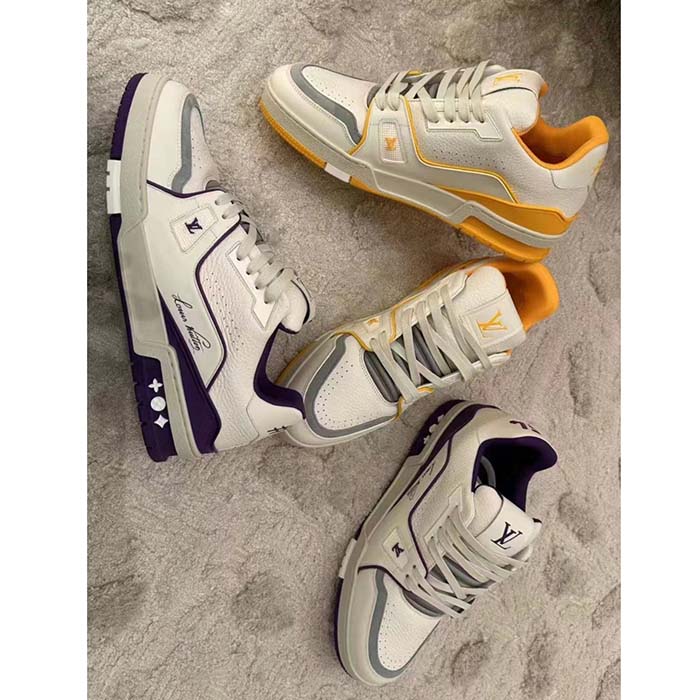 Louis Vuitton LV Unisex LV Trainer Sneaker Purple Grained Calf Leather Rubber Outsole