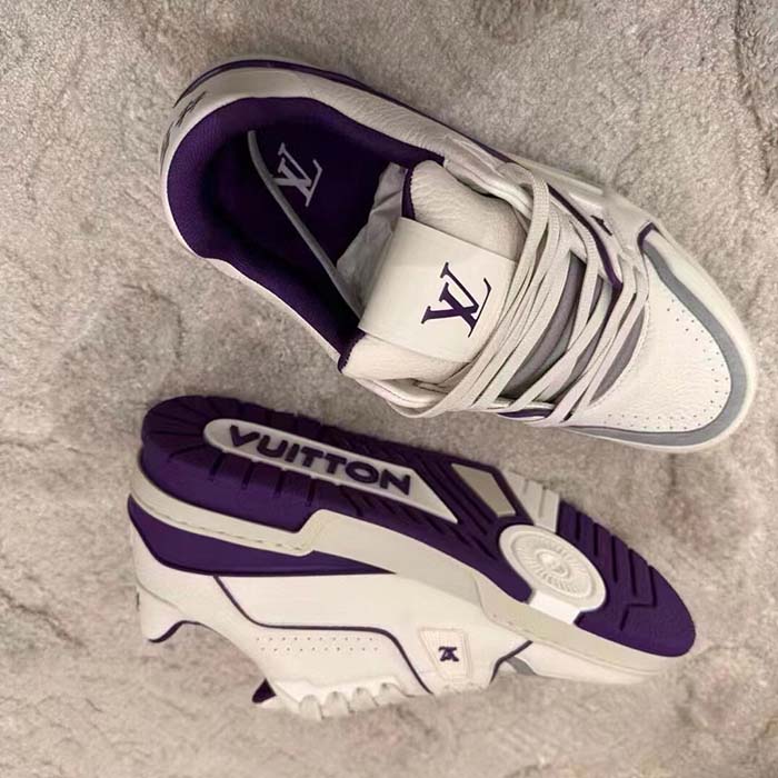 Louis Vuitton LV Unisex LV Trainer Sneaker Purple Grained Calf Leather Rubber Outsole