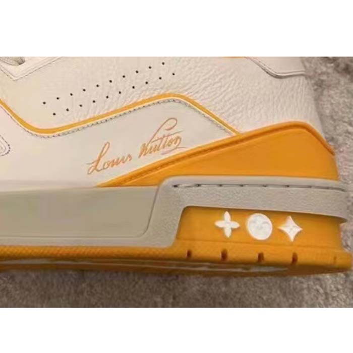 Louis Vuitton LV Unisex LV Trainer Sneaker Yellow Grained Calf Leather Rubber Outsole