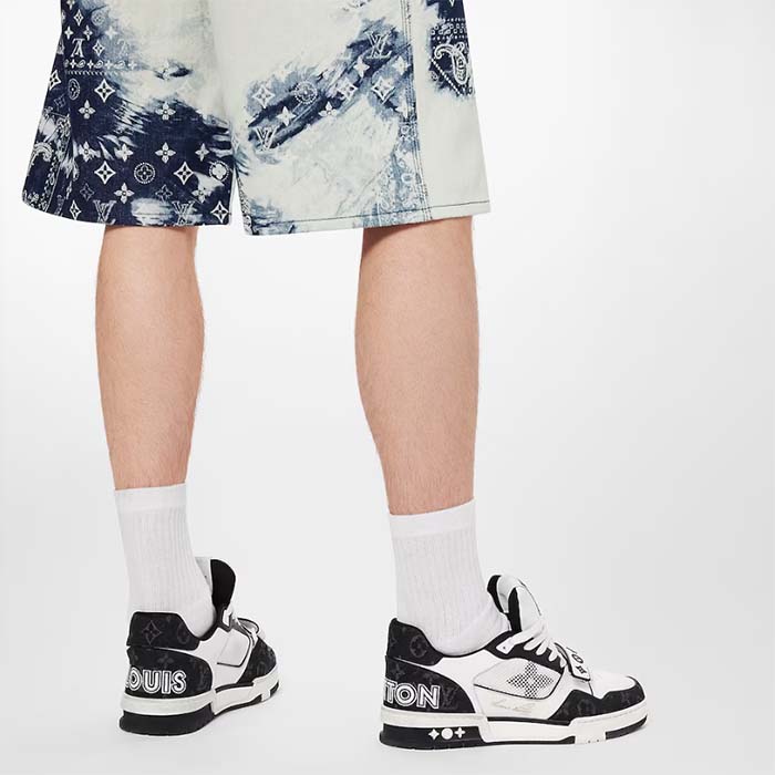 Louis Vuitton LV Unisex Trainer Sneaker Black Monogram Denim Rubber Outsole Monogram Flowers