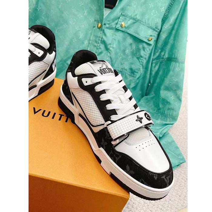 Louis Vuitton LV Unisex Trainer Sneaker Black Monogram Denim Rubber Outsole Monogram Flowers