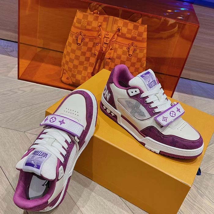 Louis Vuitton LV Unisex Trainer Sneaker Purple Monogram Denim Rubber Outsole Monogram Flower