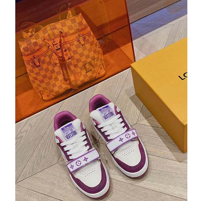 Louis Vuitton LV Unisex Trainer Sneaker Purple Monogram Denim Rubber Outsole Monogram Flower