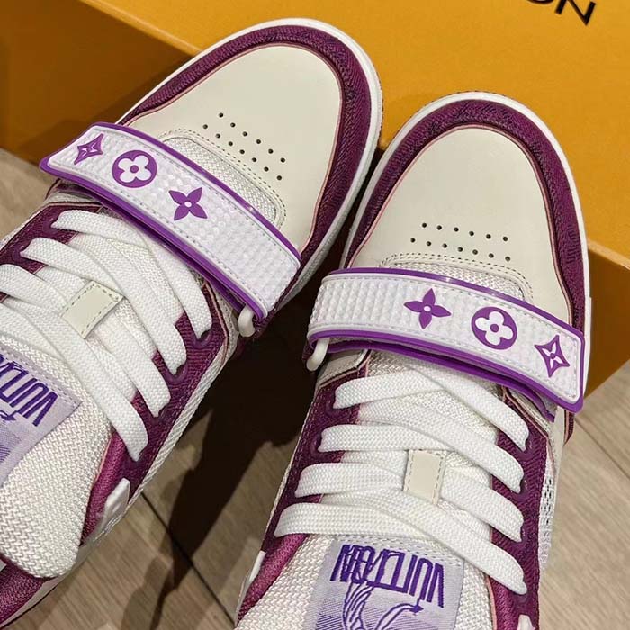 Louis Vuitton LV Unisex Trainer Sneaker Purple Monogram Denim Rubber Outsole Monogram Flower