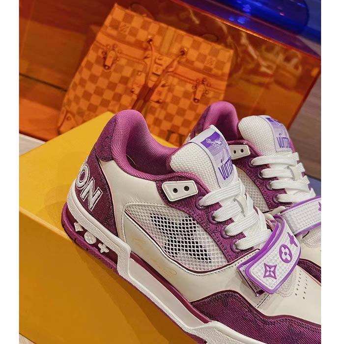 Louis Vuitton LV Unisex Trainer Sneaker Purple Monogram Denim Rubber Outsole Monogram Flower