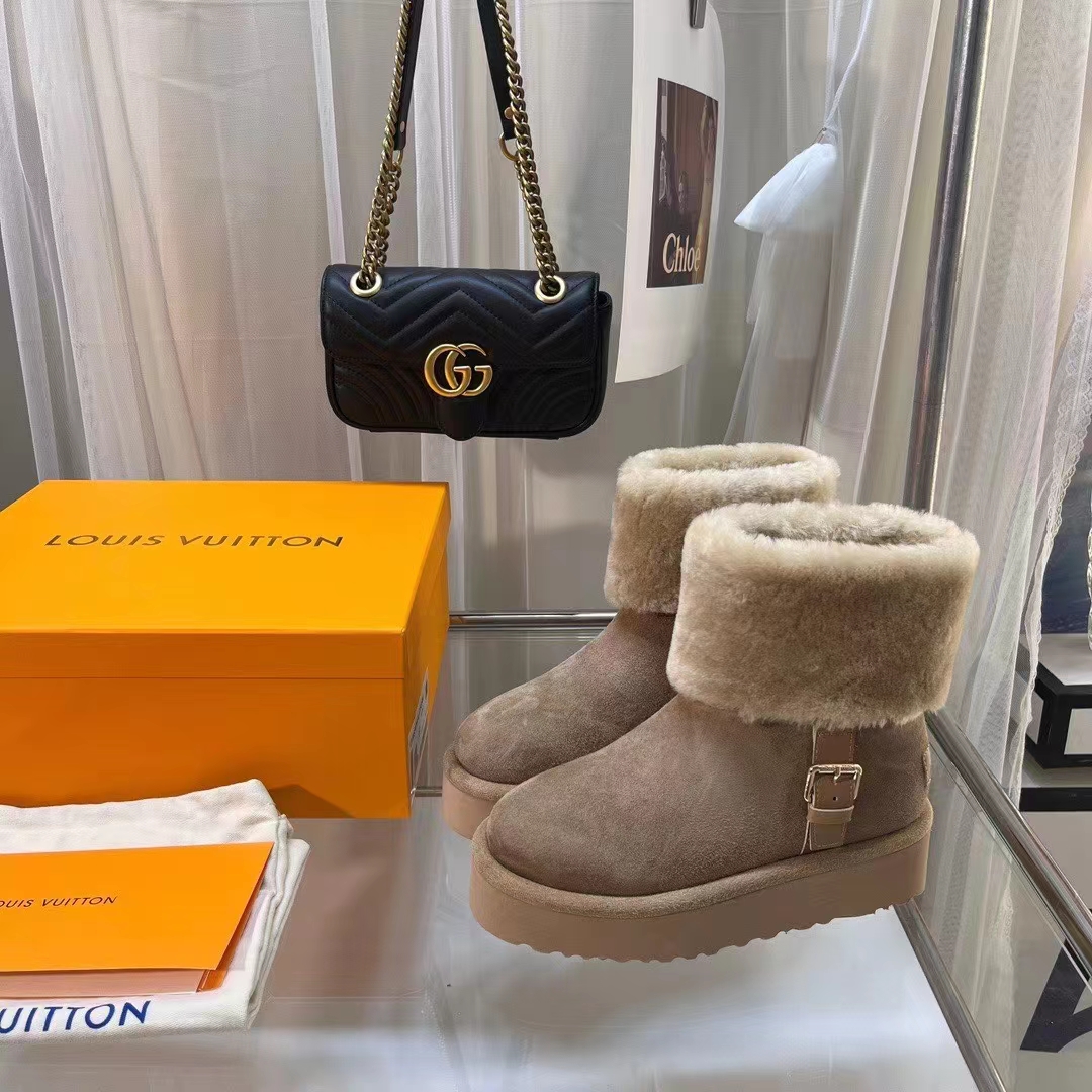 Louis Vuitton LV Women Aspen Platform Ankle Boot Beige Suede Calf Leather Shearling