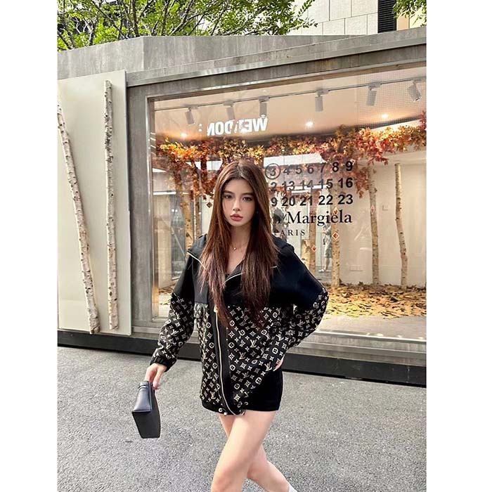 Louis Vuitton LV Women LV Monogram Jacquard Knit Jacket Silk Polyamide Elastane Black Brown