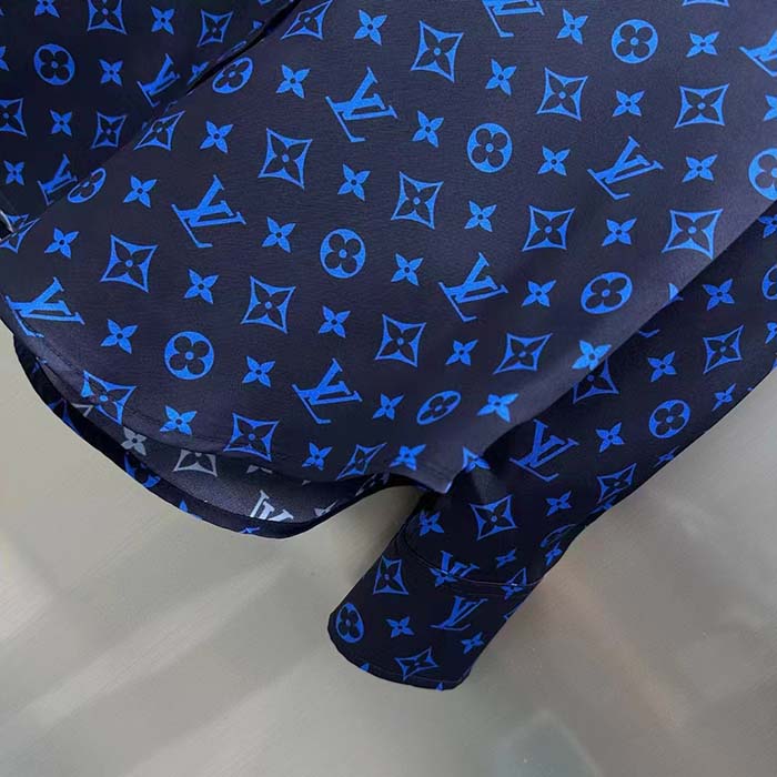 Louis Vuitton LV Men LV Monogram Silk Pleated Shirt Silk Navy