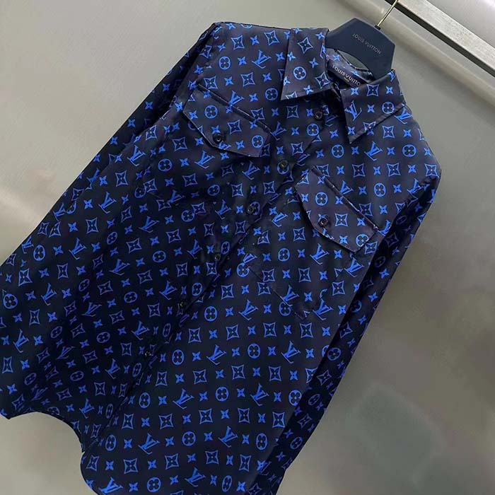 Louis Vuitton LV Men LV Monogram Silk Pleated Shirt Silk Navy