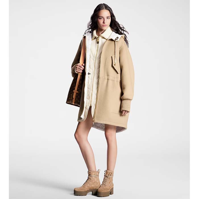 Louis Vuitton LV Women Laureate Platform Desert Boot Beige Monogram Wool Leather Laces Treaded Rubber
