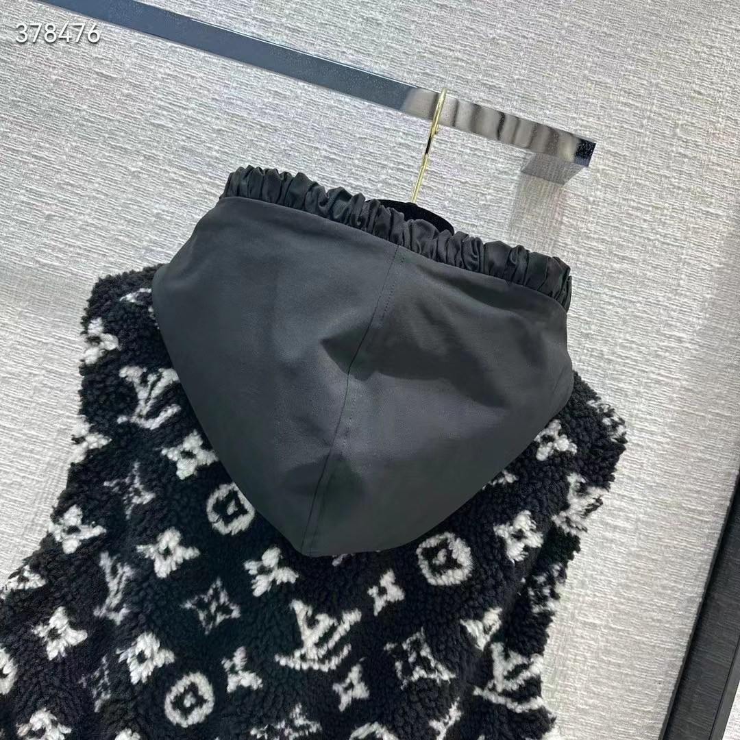 Louis Vuitton LV Men Sleeveless Hooded Monogram Teddy Jacket Acrylic Wool Black White