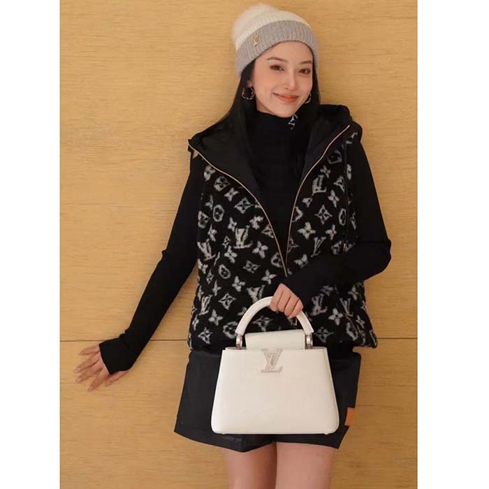 Louis Vuitton LV Women Sleeveless Hooded Monogram Teddy Jacket Acrylic Wool Black White