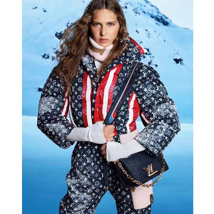 Louis Vuitton LV Women Tricolor Monogram Puffer Jacket Polyamide Navy Red