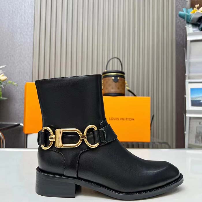 Louis Vuitton LV Women Westside Flat Ankle Boot Black Calf Leather Side Zip