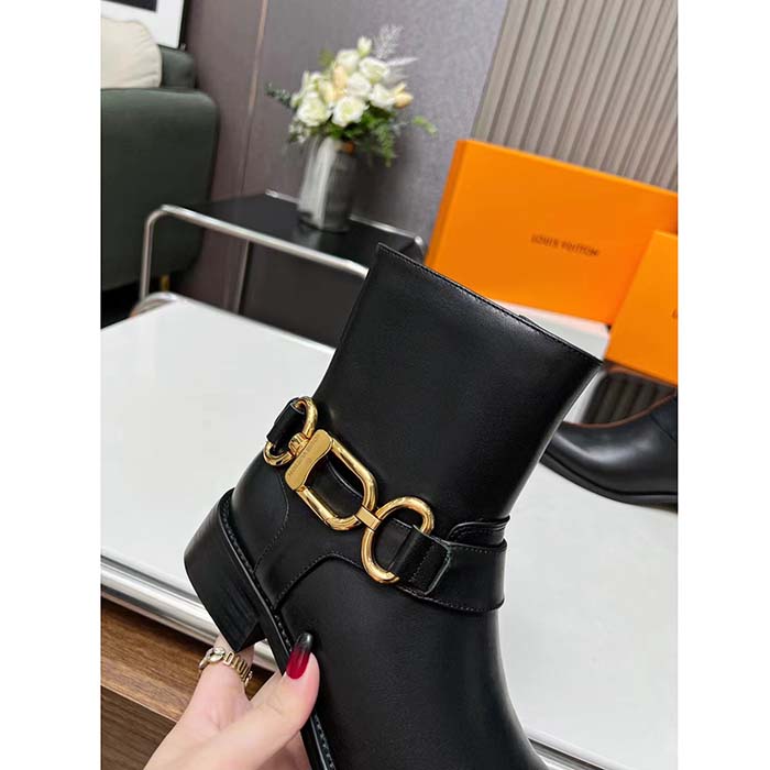 Louis Vuitton LV Women Westside Flat Ankle Boot Black Calf Leather Side Zip