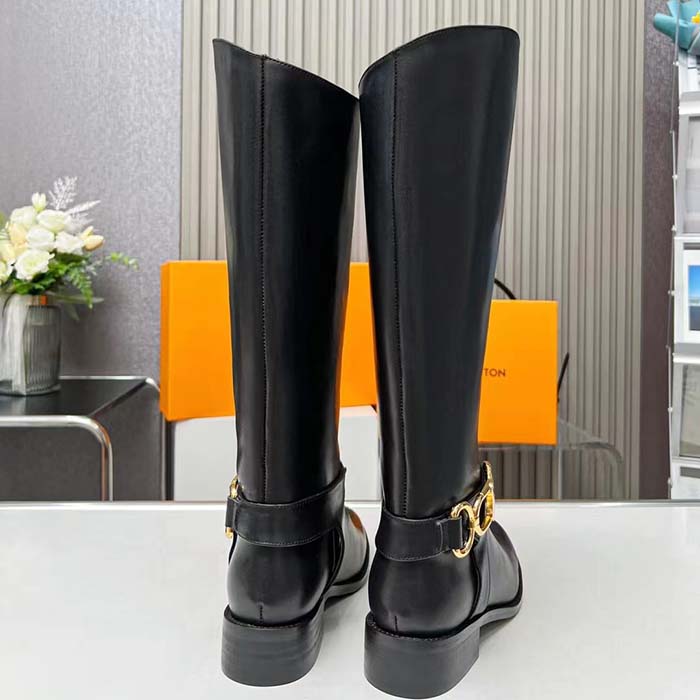 Louis Vuitton LV Women Westside Flat High Boot Black Calf Leather Side Zip
