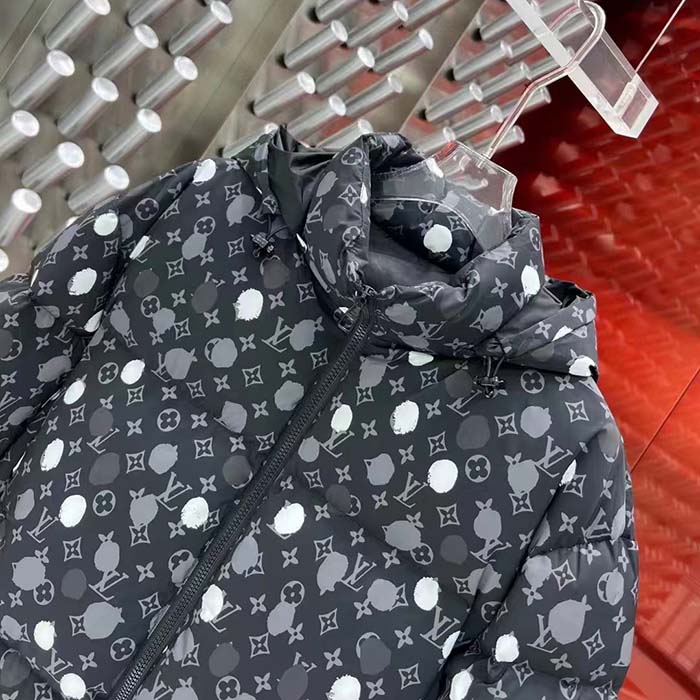 Louis Vuitton Men LV x YK Monogram Painted Dots Down Blouson Regenerated Nylon Grey Oversize Fit