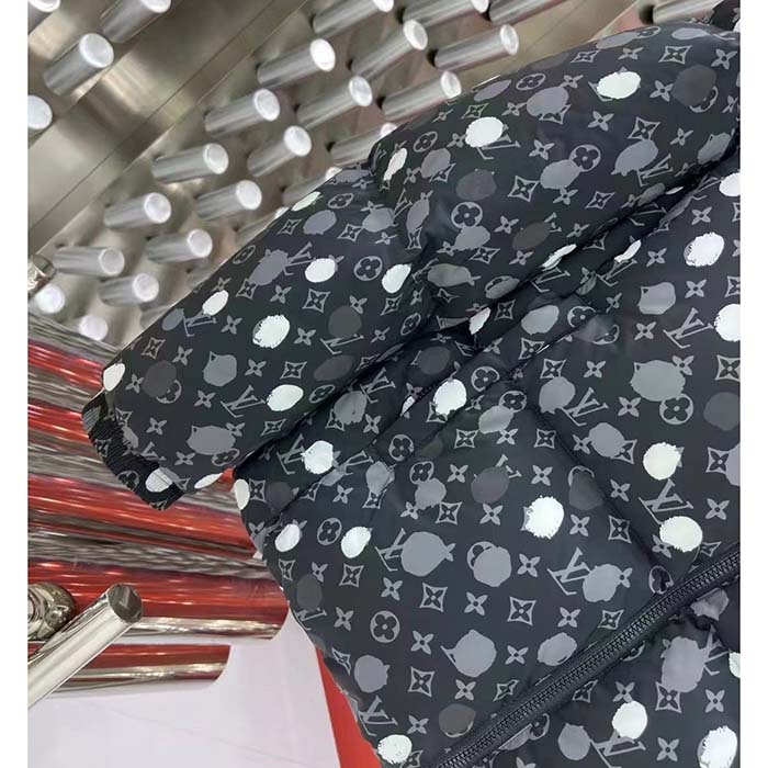 Louis Vuitton Men LV x YK Monogram Painted Dots Down Blouson Regenerated Nylon Grey Oversize Fit
