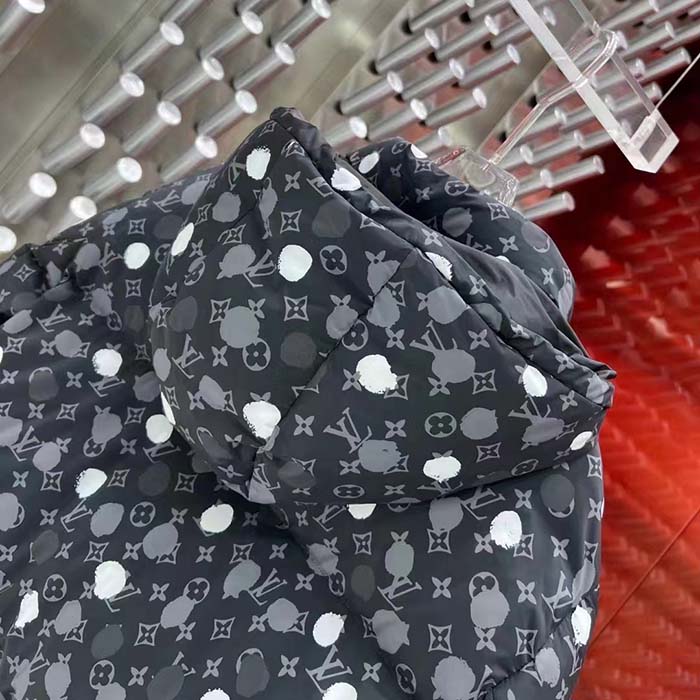 Louis Vuitton Men LV x YK Monogram Painted Dots Down Blouson Regenerated Nylon Grey Oversize Fit