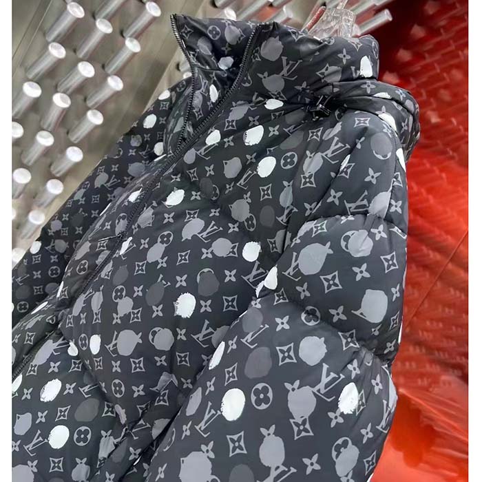 Louis Vuitton Men LV x YK Monogram Painted Dots Down Blouson Regenerated Nylon Grey Oversize Fit