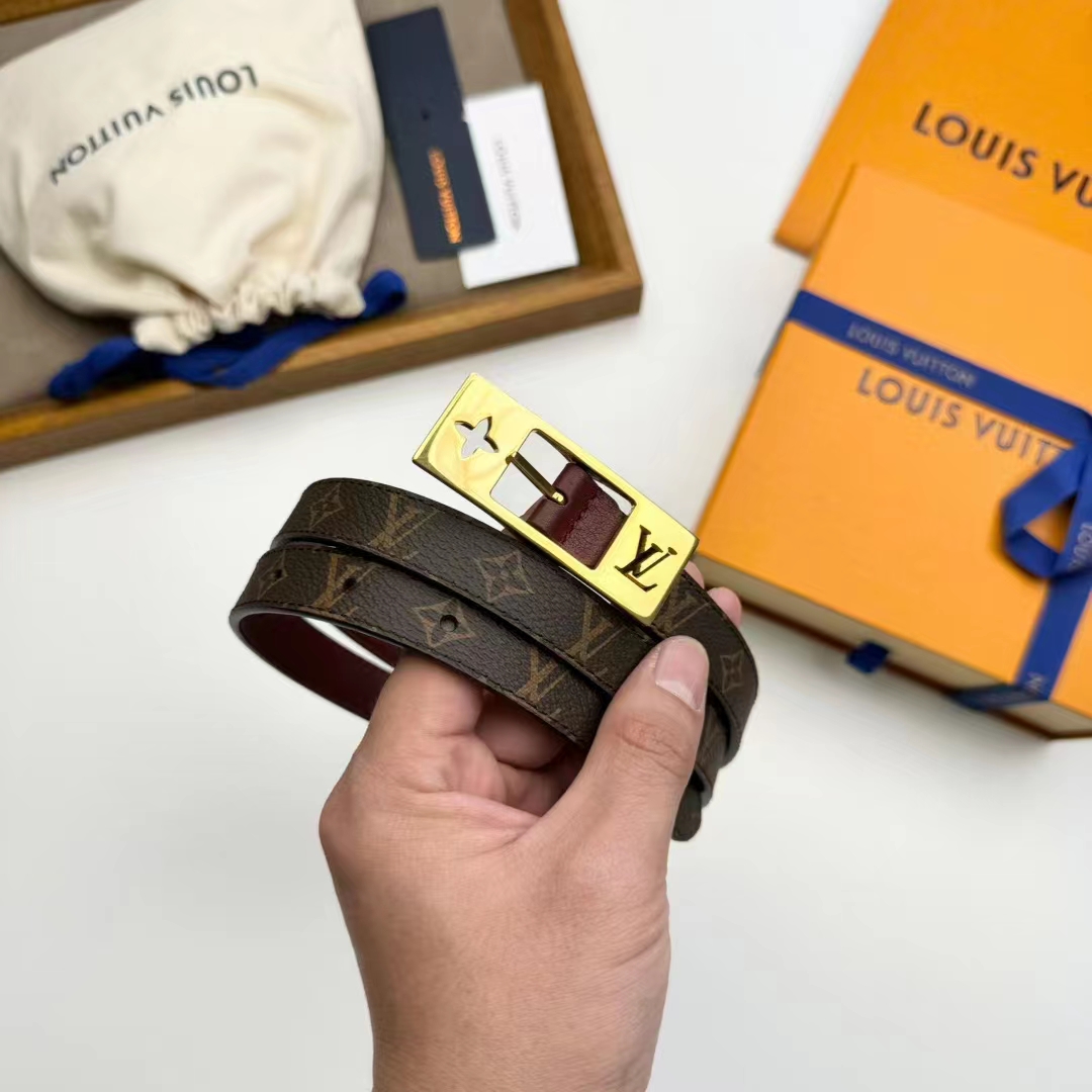 Louis Vuitton Unisex LV Duo 18MM Reversible Belt Monogram Canvas Recto Side Brown Leather Verso