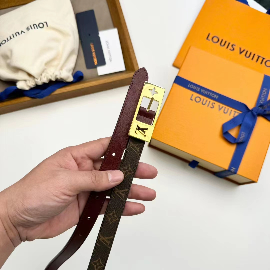 Louis Vuitton Unisex LV Duo 18MM Reversible Belt Monogram Canvas Recto Side Brown Leather Verso