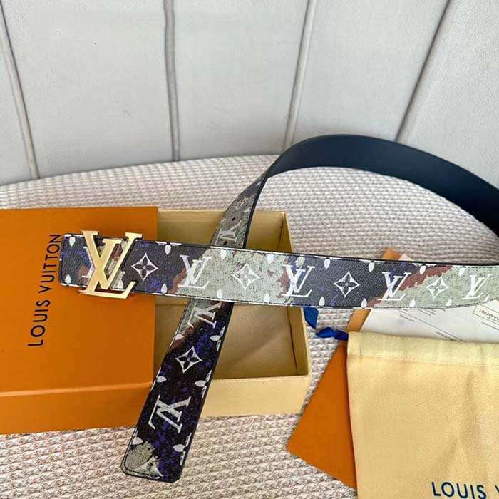 Louis Vuitton Unisex LV Initiales 40 MM Reversible Belt Multicoloured Brown Printed Coated Monogram Canvas