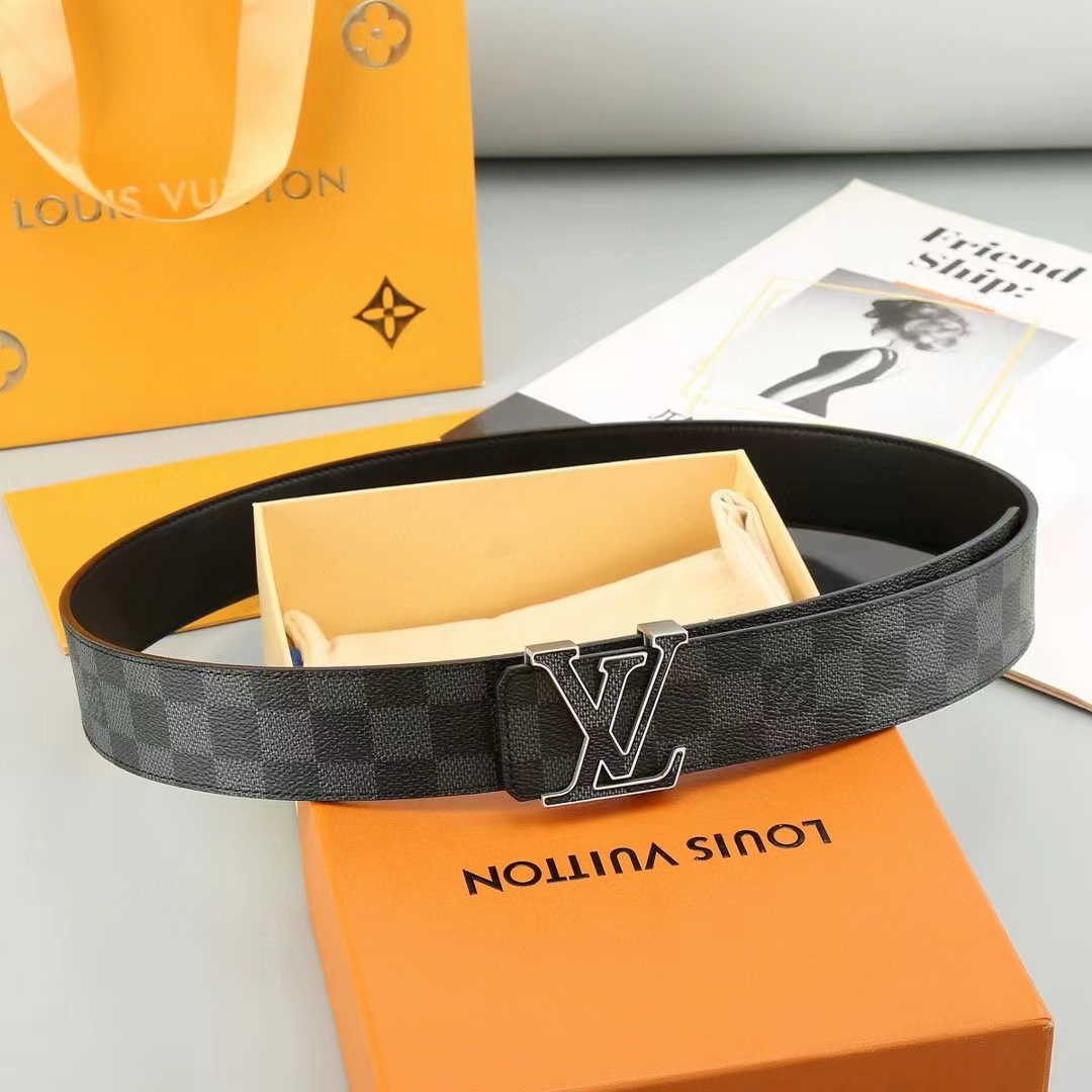 Louis Vuitton Unisex LV Initiales 40 MM Reversible Belt Onyx Black Calf Leather Damier Infini Canvas