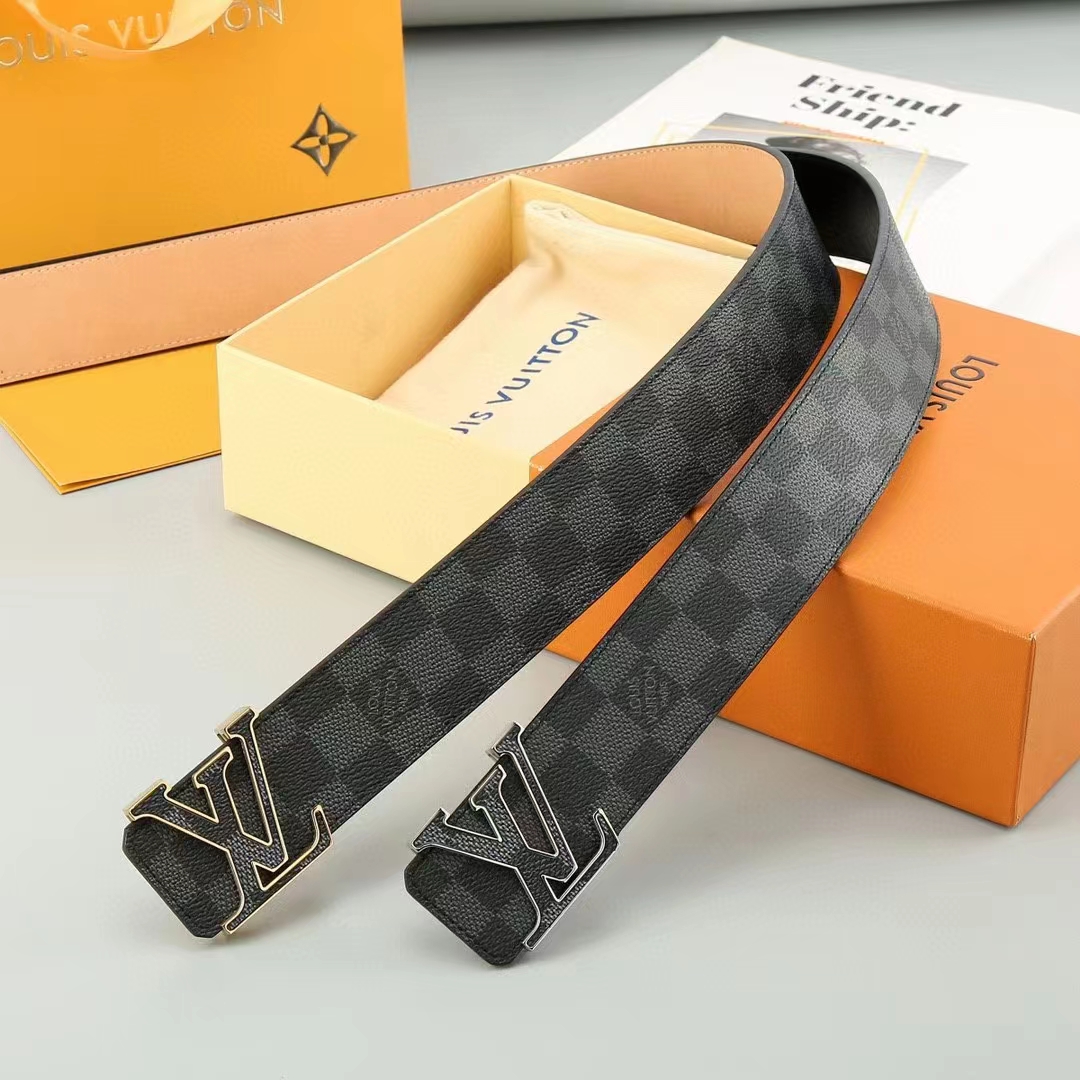 Louis Vuitton Unisex LV Initiales 40 MM Reversible Belt Onyx Black Calf Leather Damier Infini Canvas