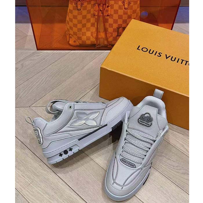 Louis Vuitton Unisex LV Skate Sneaker Grey Grained Calf Leather Rubber Outsole
