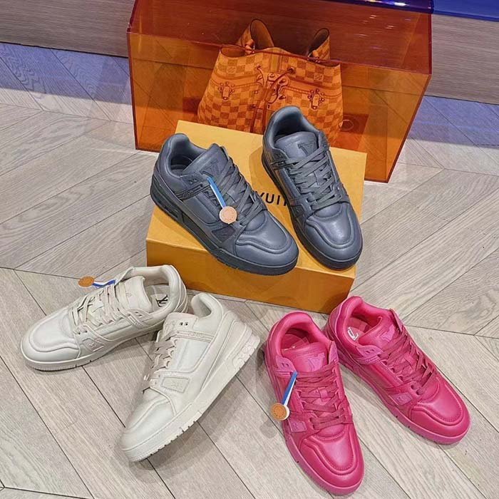 Louis Vuitton Unisex LV Trainer Sneaker Fuchsia Calf Leather Rubber Outsole Monogram Flower