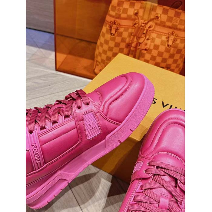 Louis Vuitton Unisex LV Trainer Sneaker Fuchsia Calf Leather Rubber Outsole Monogram Flower